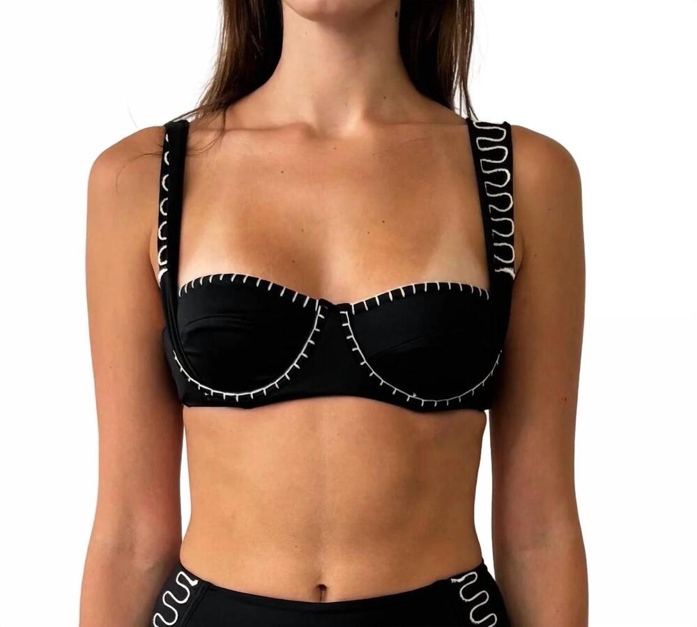 NEW CAROLINA K women's carmel bikini top in black/cream
